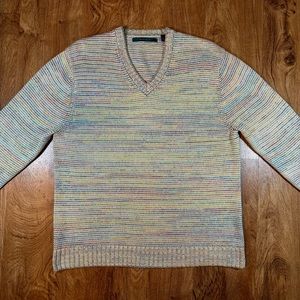 Perry Ellis Multi Colored Rainbow Knit V-Neck Sweater Size Large NWOT Coogi